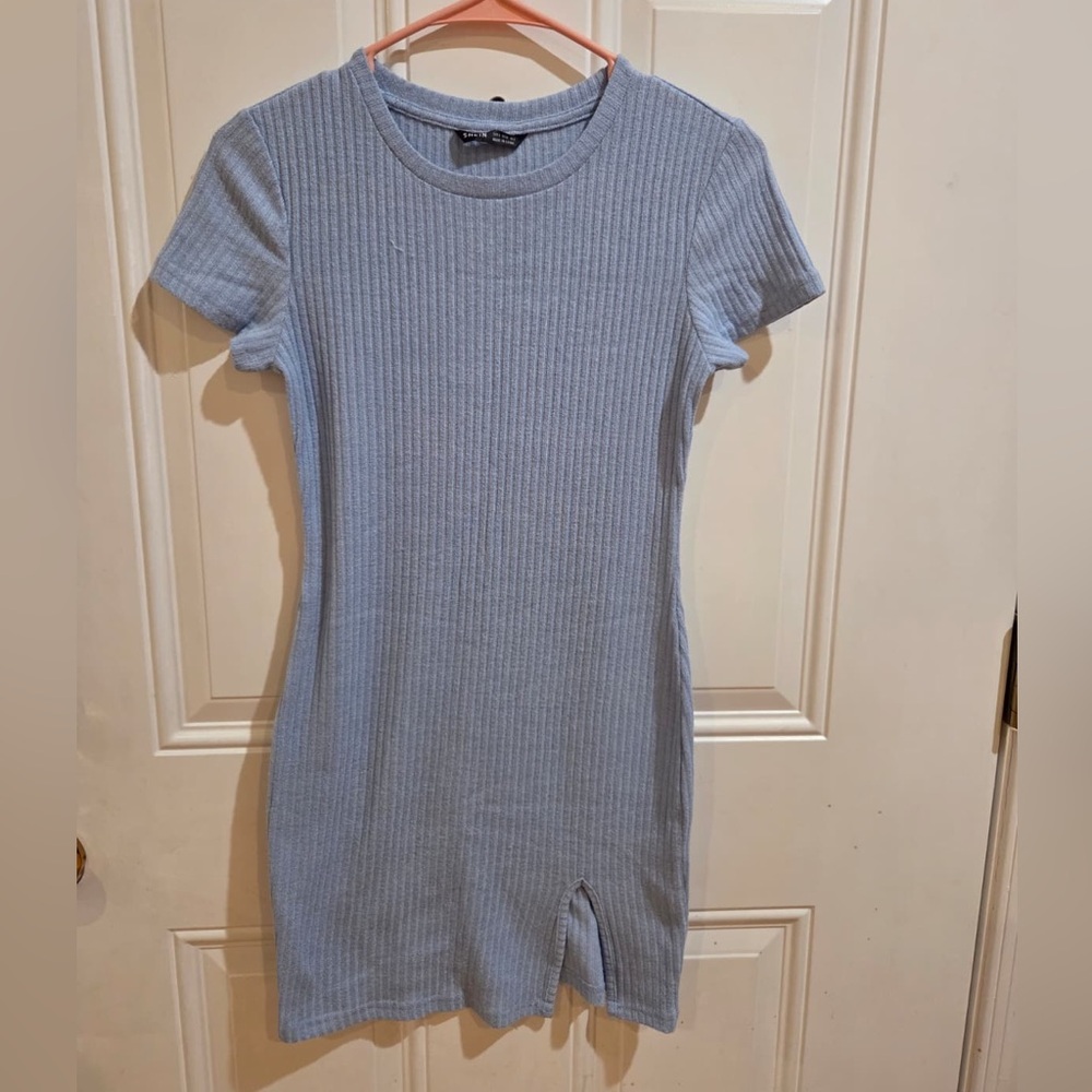 SHEIN Light Blue Ribbed Mini Dress